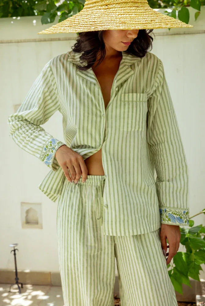 Willow Stripe cotton pyjamas front view - Cotswolds sleepwear