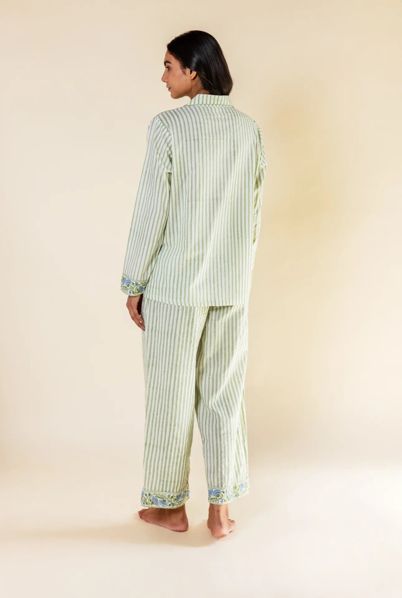 Willow Stripe pyjamas back view - luxury cotton nightwear by Mooch Cotswolds