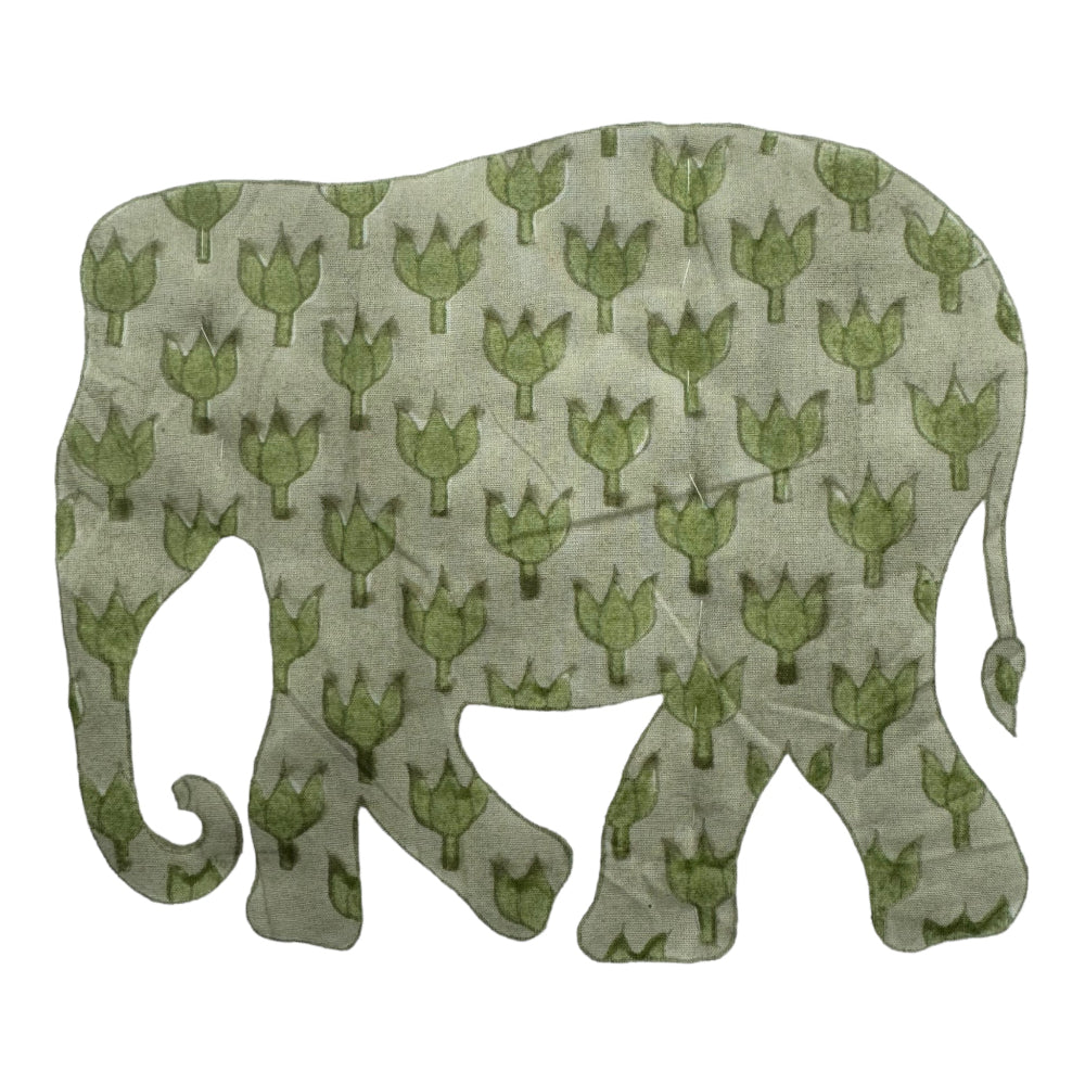 A close up of just the elephant on the Enzo quilt