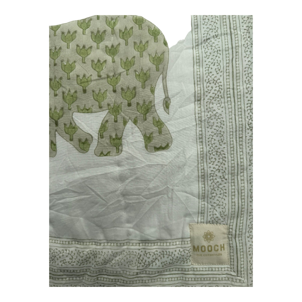 Enzo the elephant baby quilt with white background