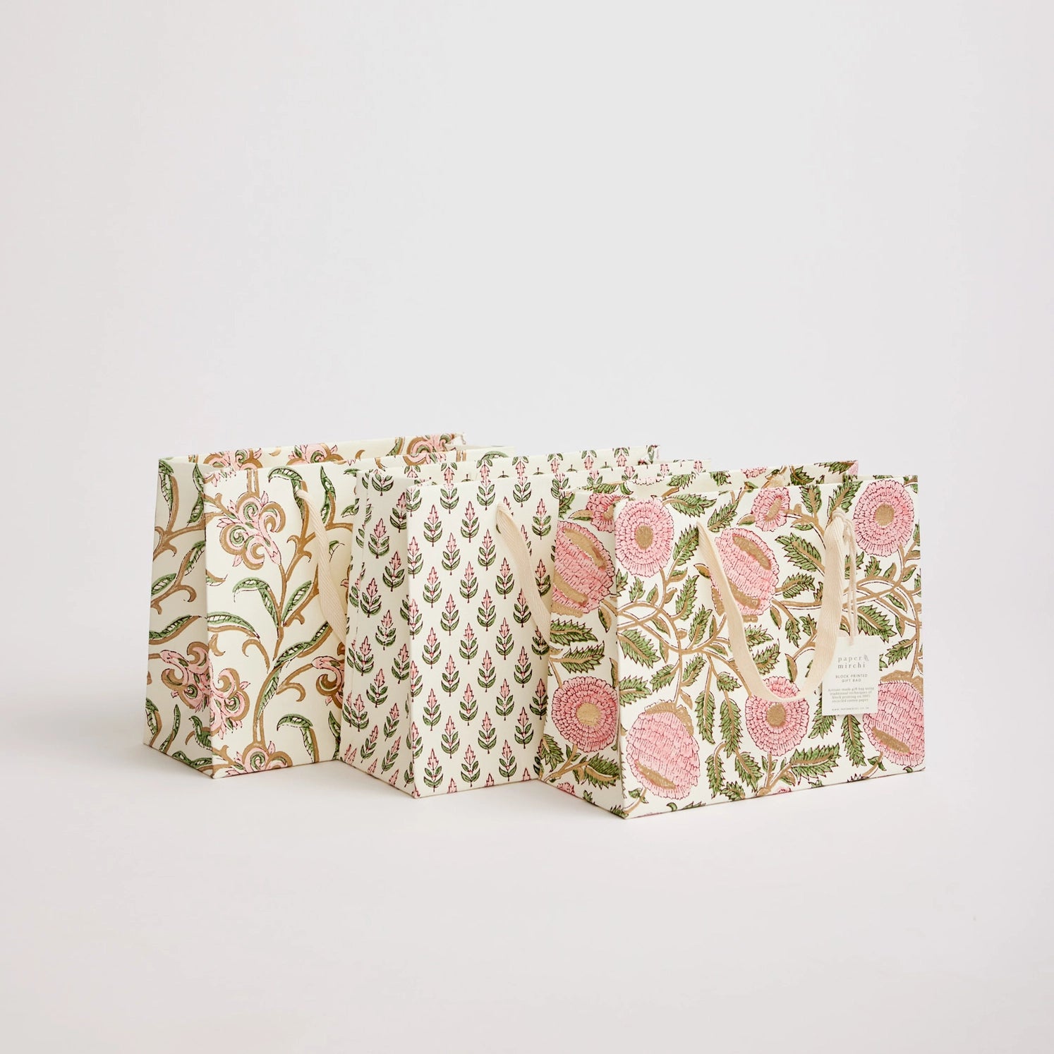 Hand Block Printed Paper Gift Bag Blush Medium