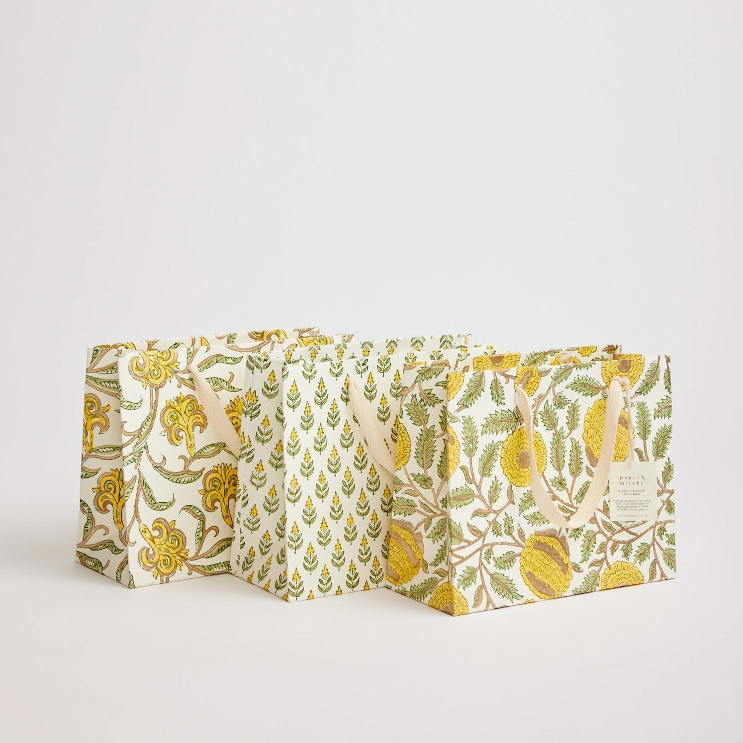 Hand Block Printed Paper Gift Bag Sunshine Medium