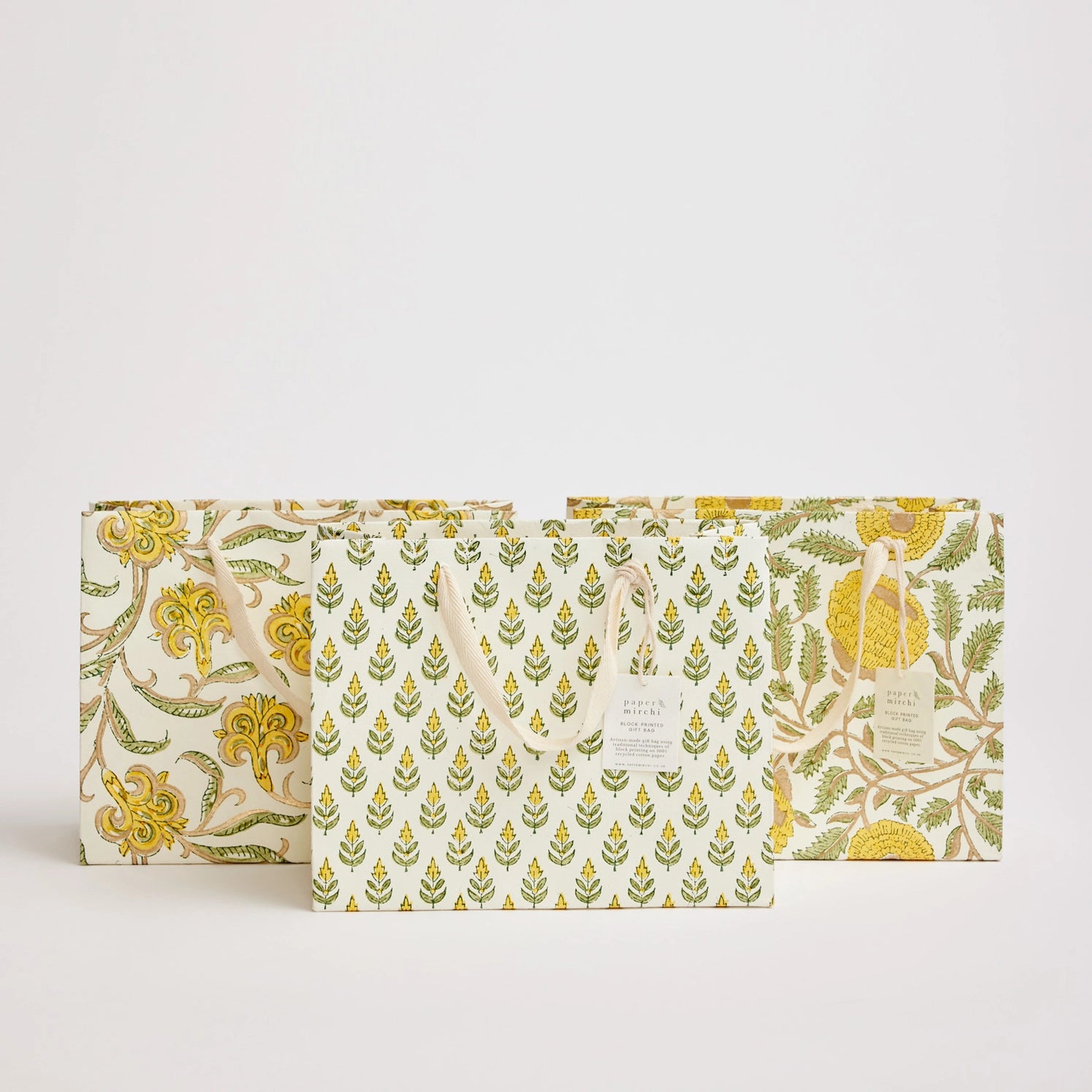 Hand Block Printed Paper Gift Bag Sunshine Medium