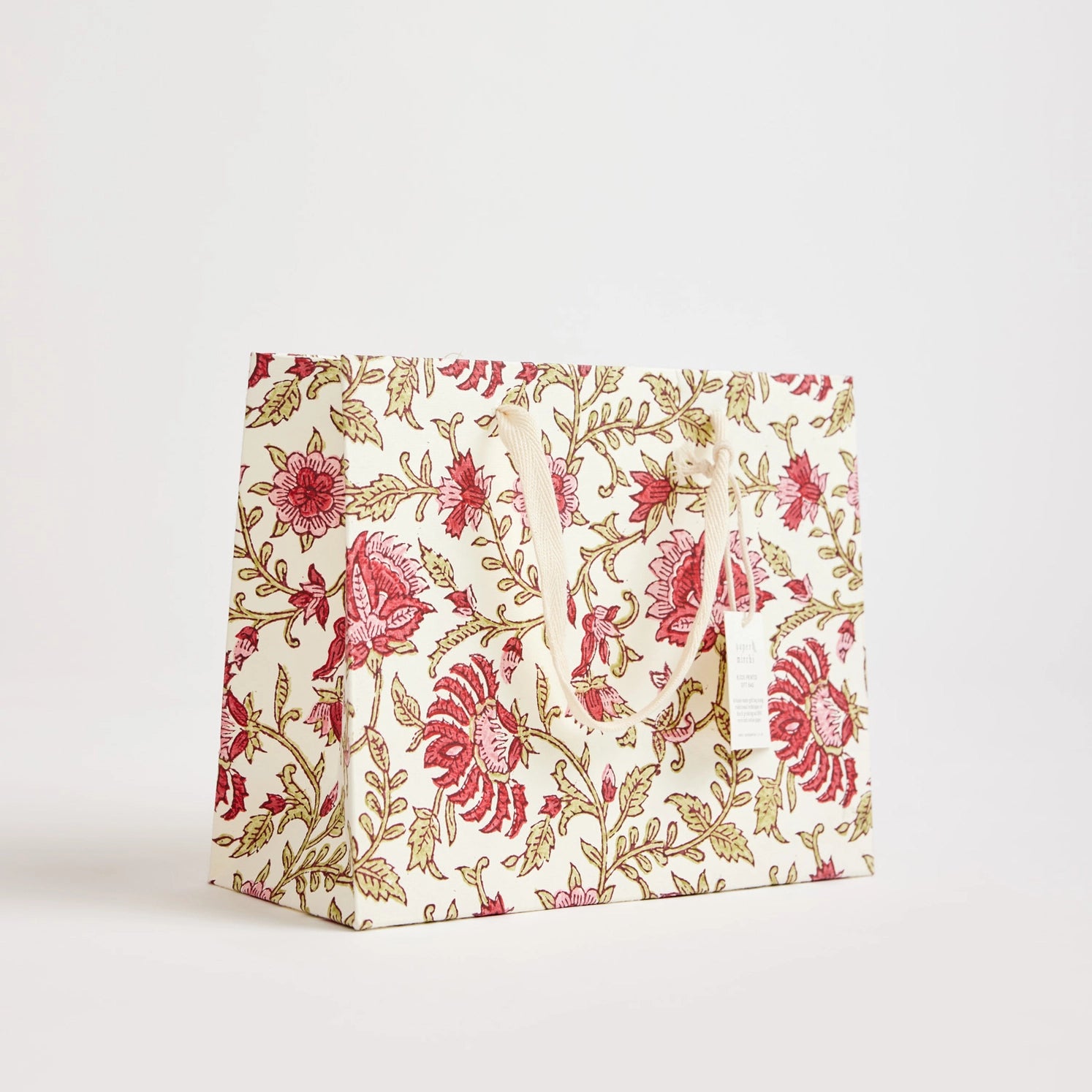 Hand Block Printed Paper Gift Bag Scarlet Medium