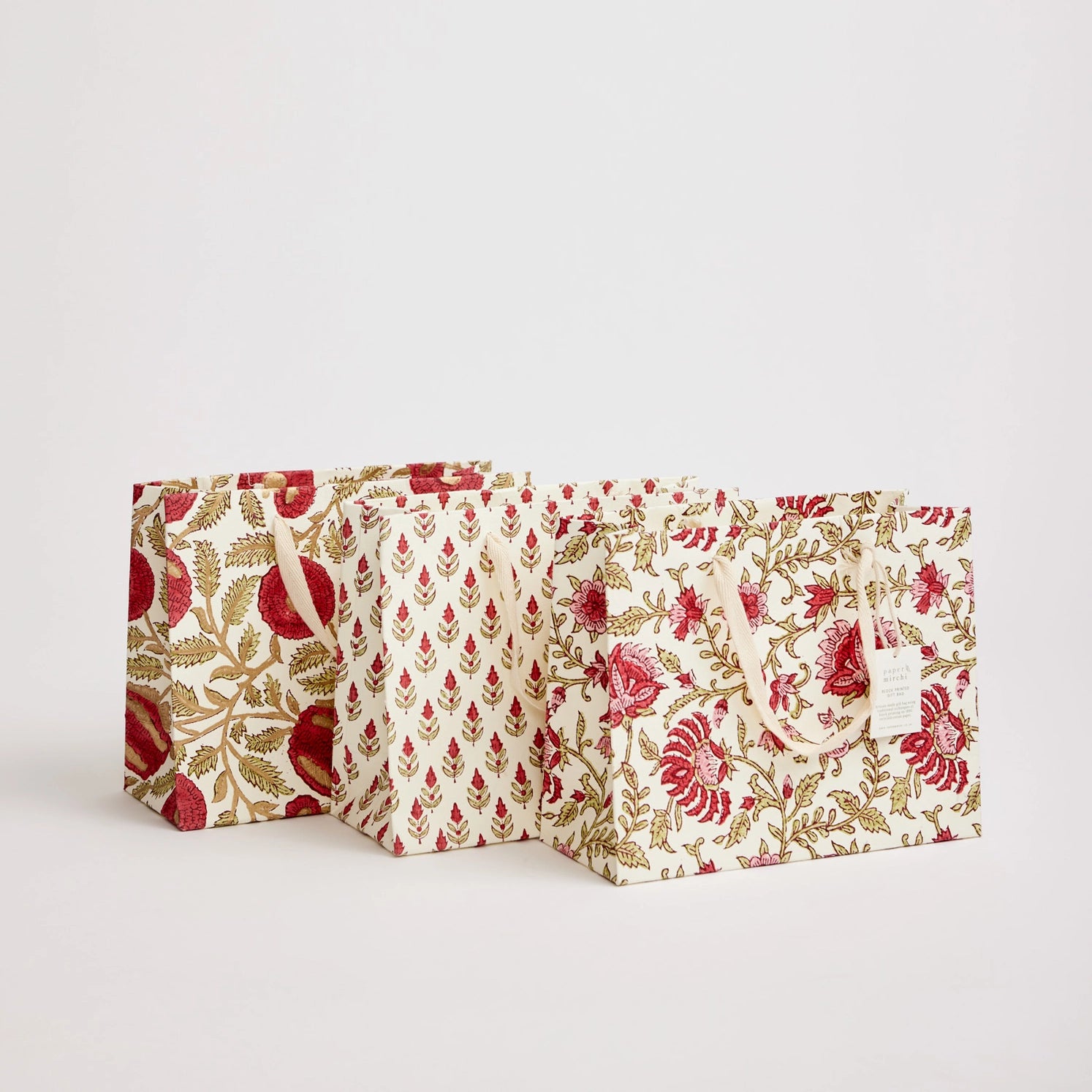 Hand Block Printed Paper Gift Bag Scarlet Medium