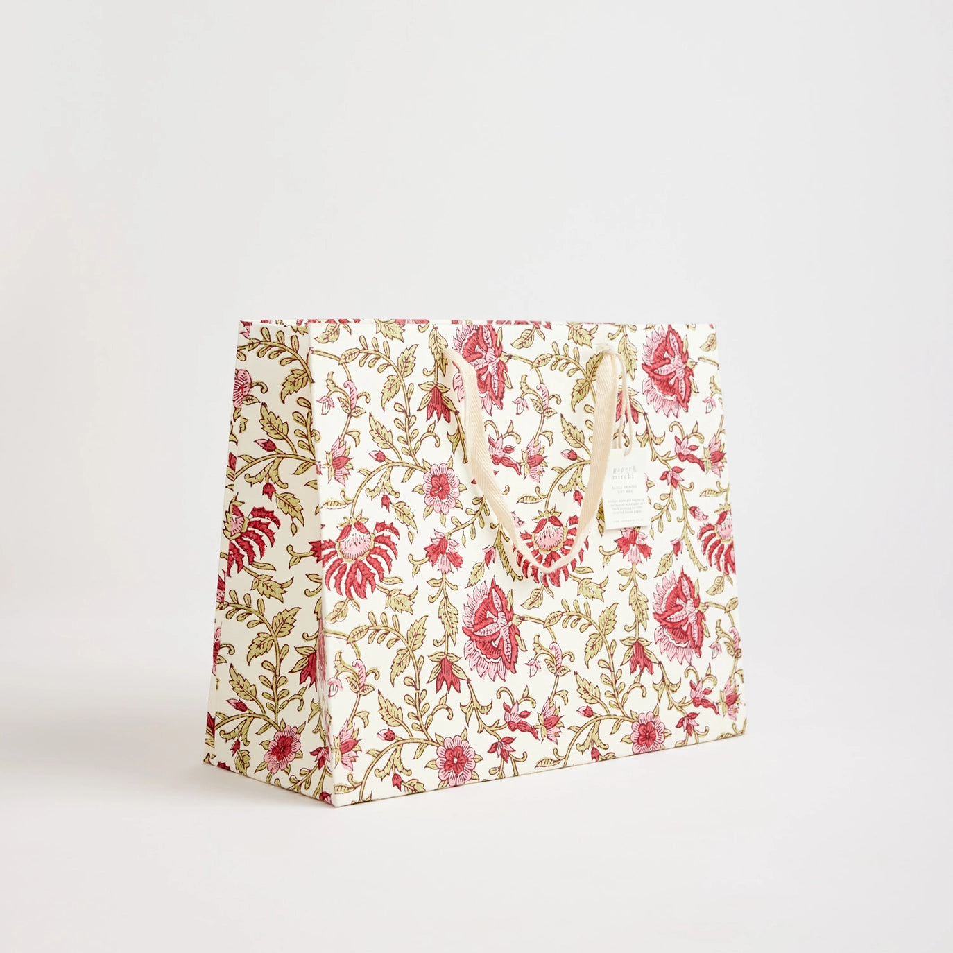 Hand Block Printed Paper Gift Bag Scarlet Large