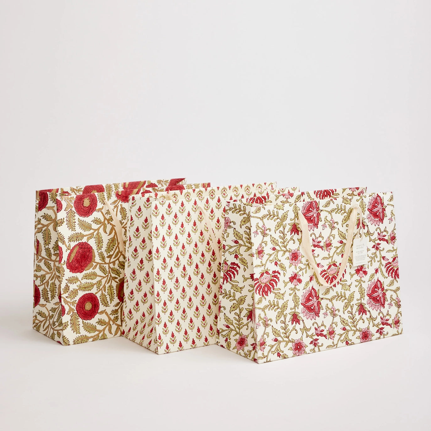 Hand Block Printed Paper Gift Bag Scarlet Large