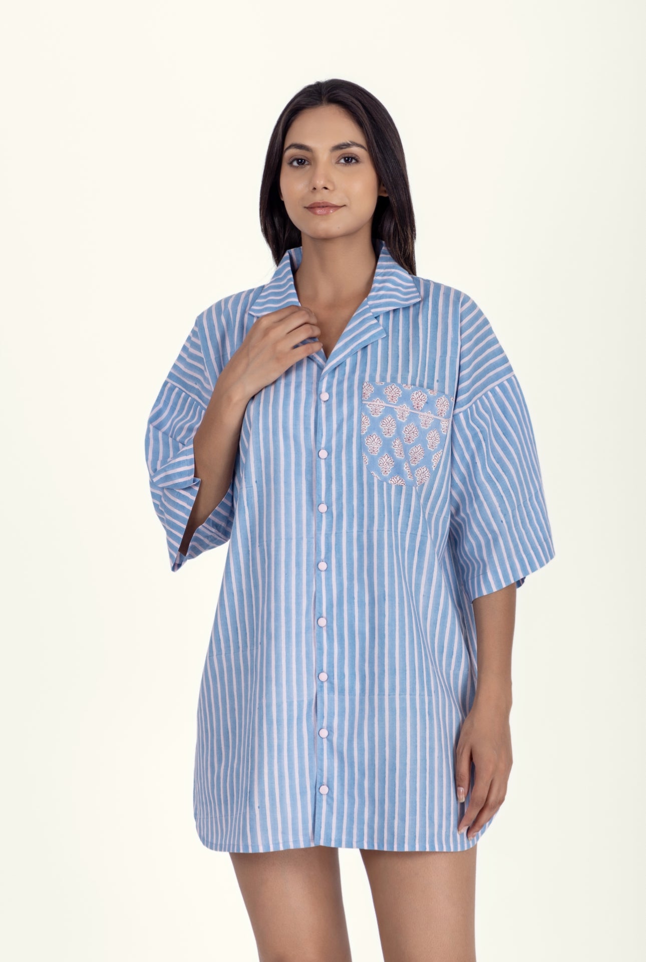 Cotton Nightshirt - Wilson Sky Stripe