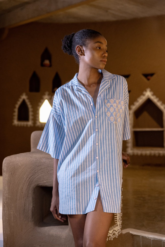 Cotton Nightshirt - Wilson Sky Stripe