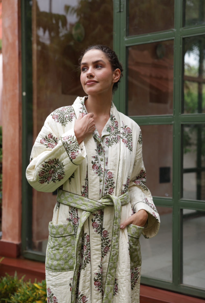 Quilted Luxury Cotton Dressing Gown / Robe - Wilson Rose