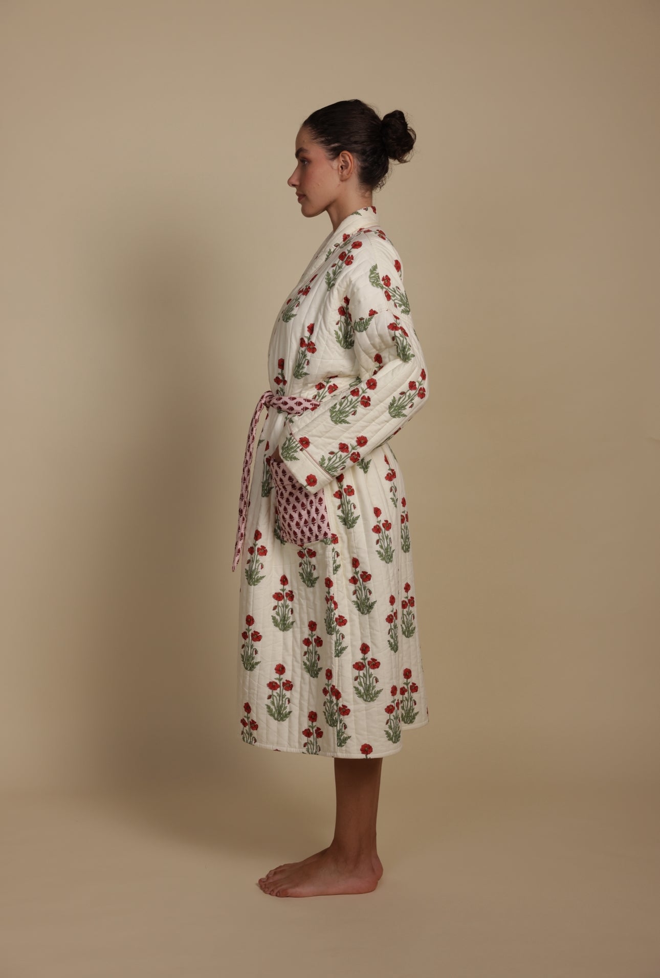 Quilted Luxury Cotton Dressing Gown / Robe - Condicote Poppy