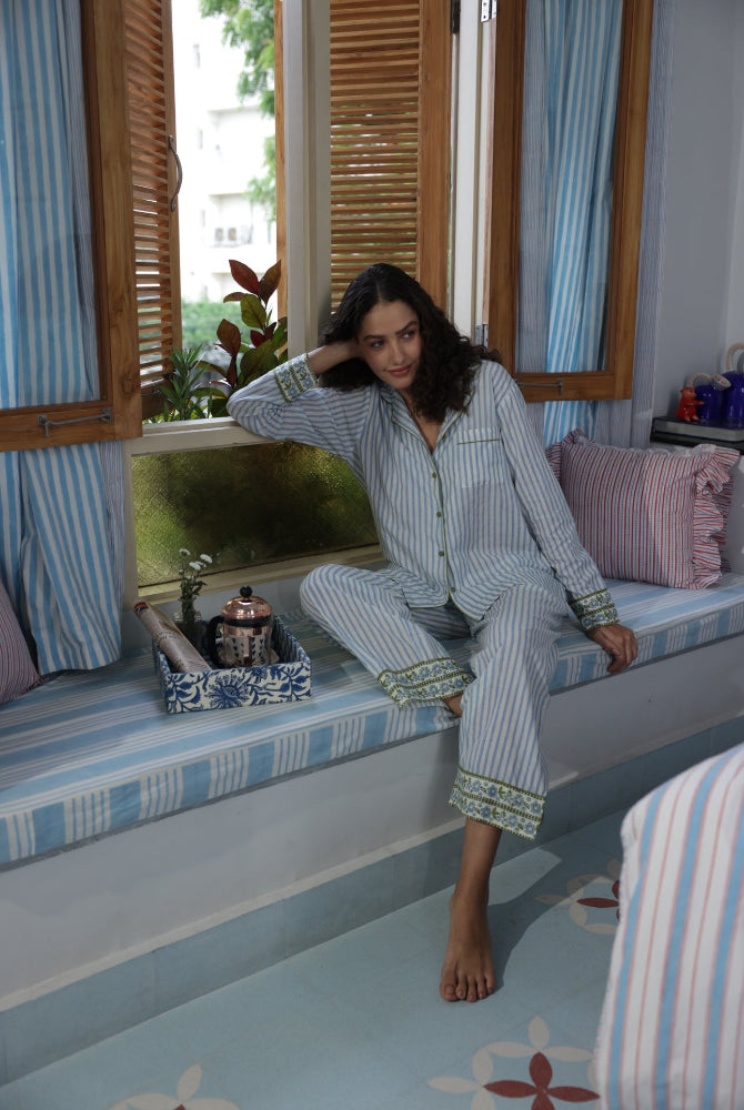 Cotton Pyjamas - Dovers Sky Stripe