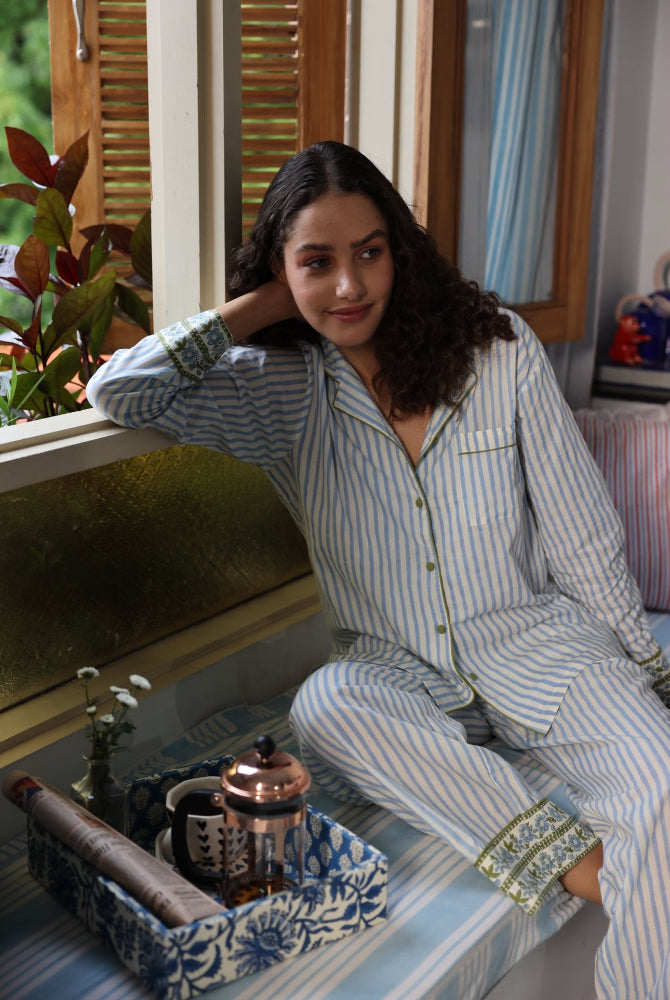 Cotton Pyjamas - Dovers Sky Stripe