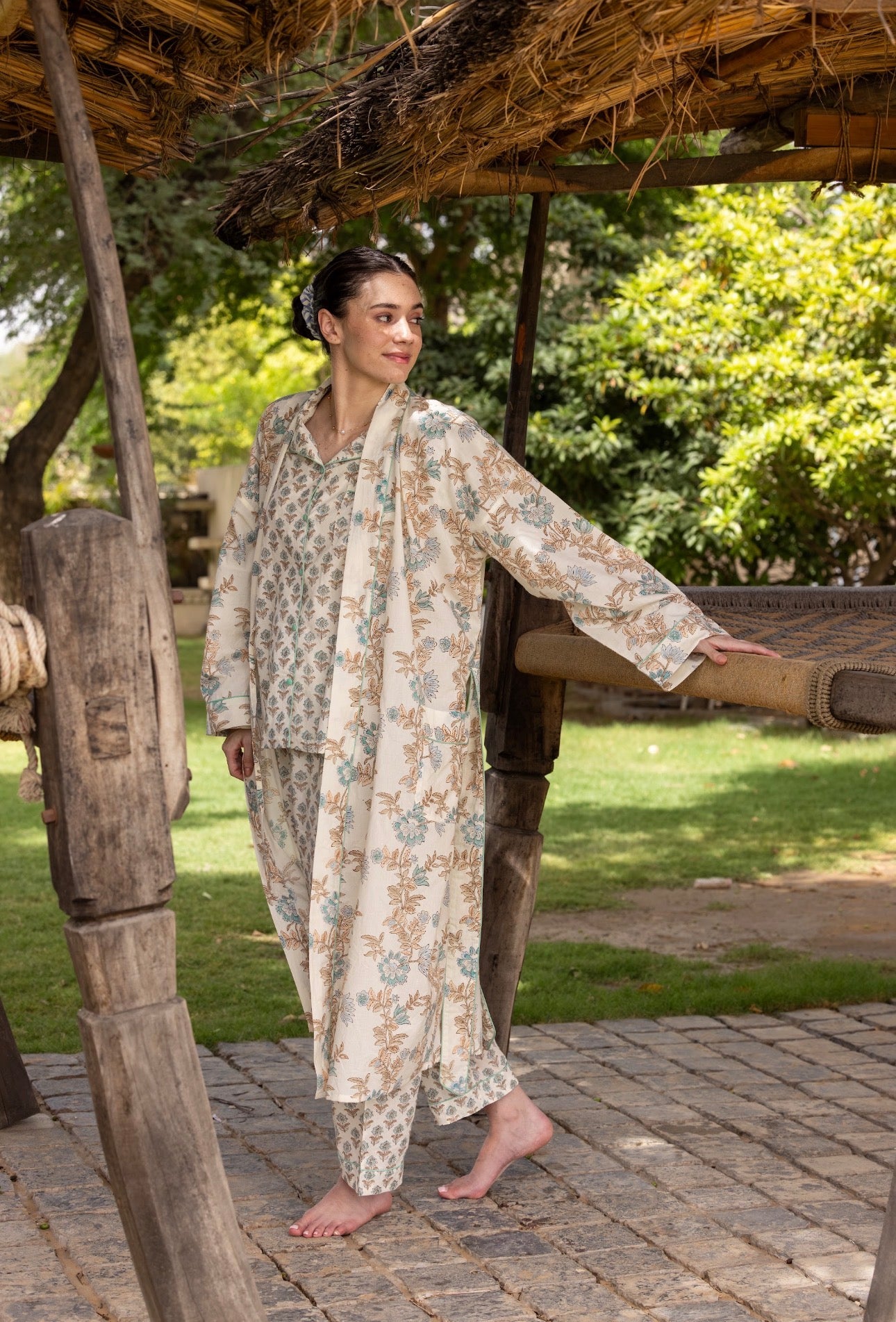 Cotton Dressing Gown / Robe - Paxford Mist