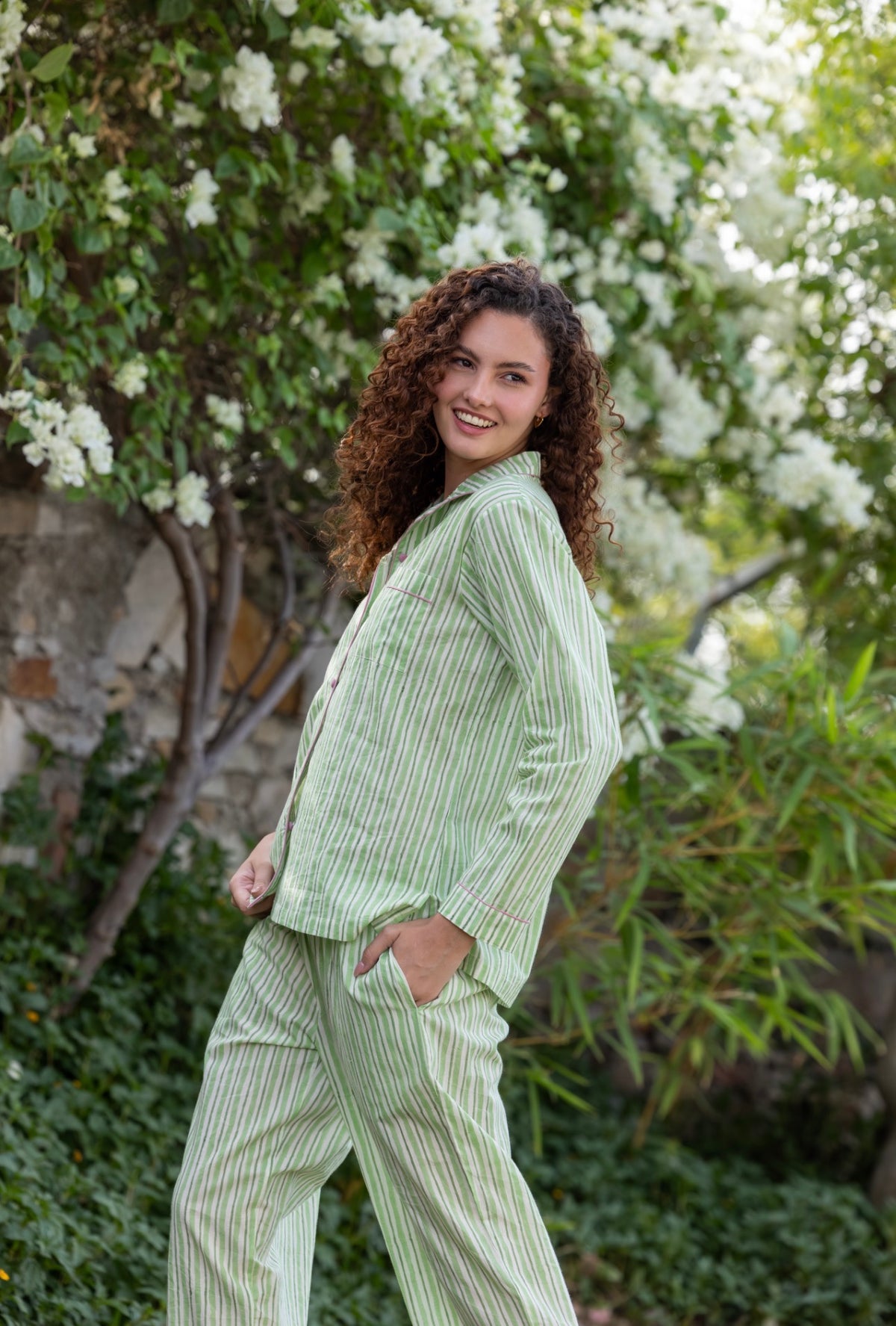Cotton Pyjamas - Hedgerow Stripe