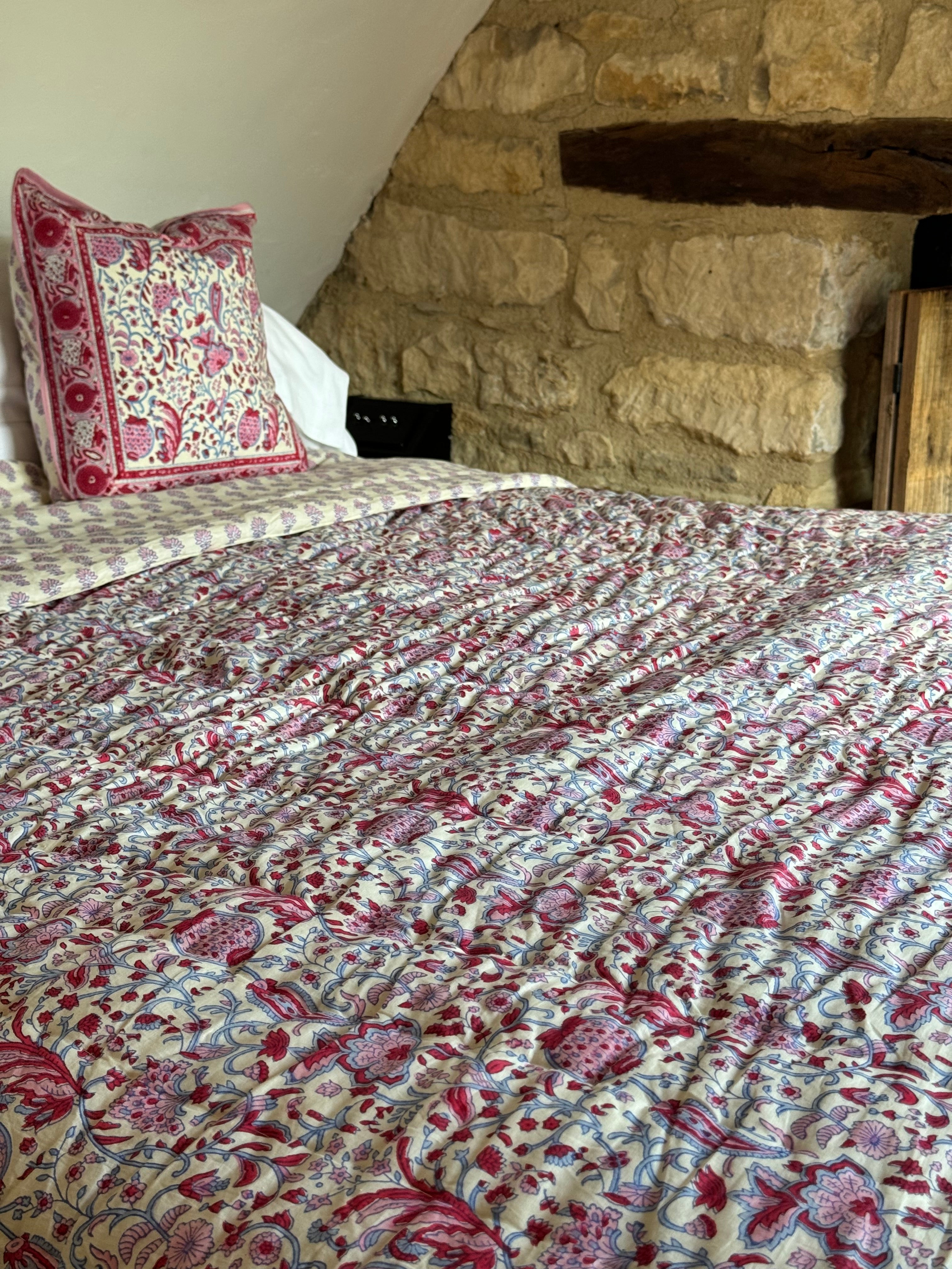 Quilted Bedspread / Eiderdown - Broad Campden Poppy