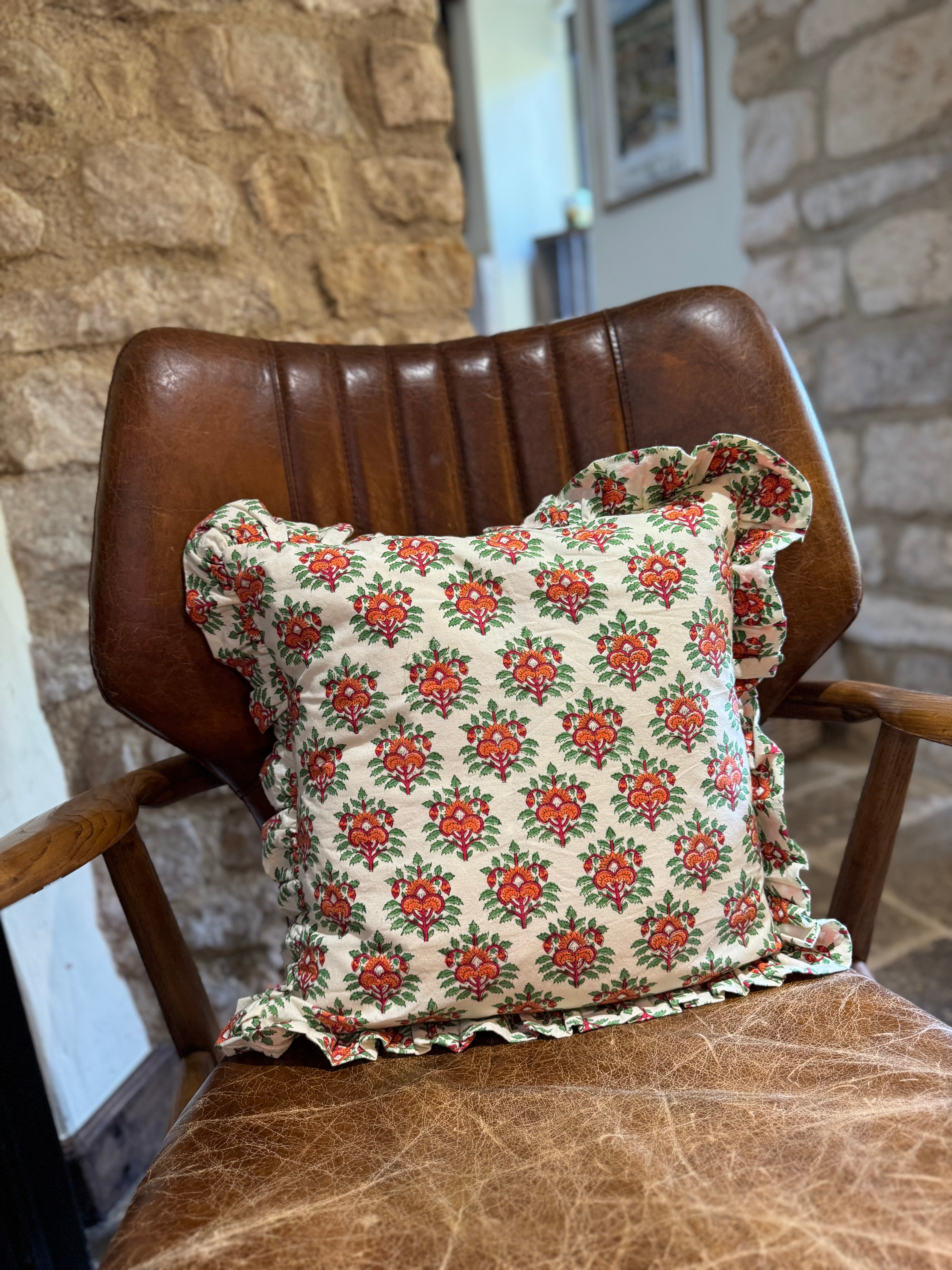 Printed Cushion Cover Ruffle - Beacon Amber