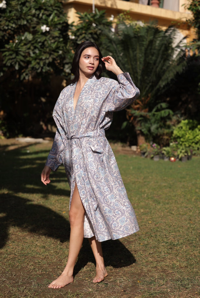 Cotton Dressing Gown / Robe - Snowshill Lavender