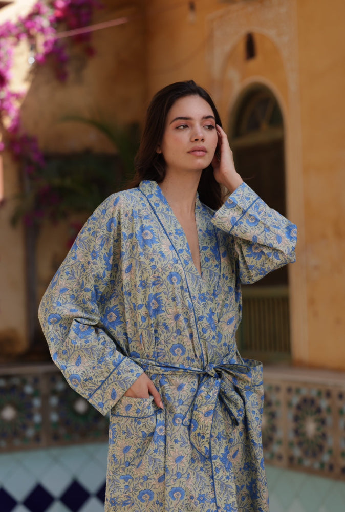 Cotton Dressing Gown / Robe - Ebrington Sage