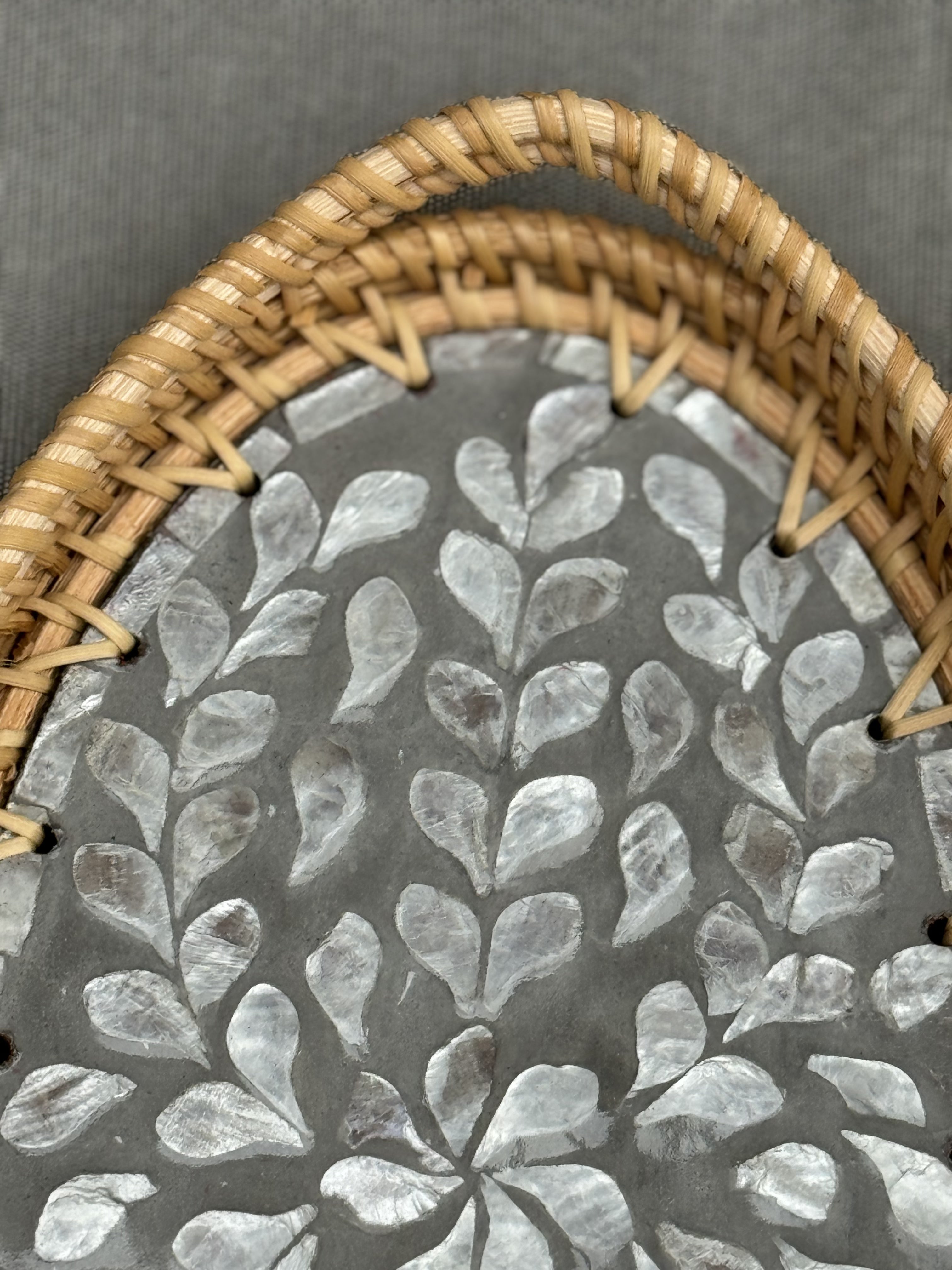 Mother of Pearl Rattan Tray Oval