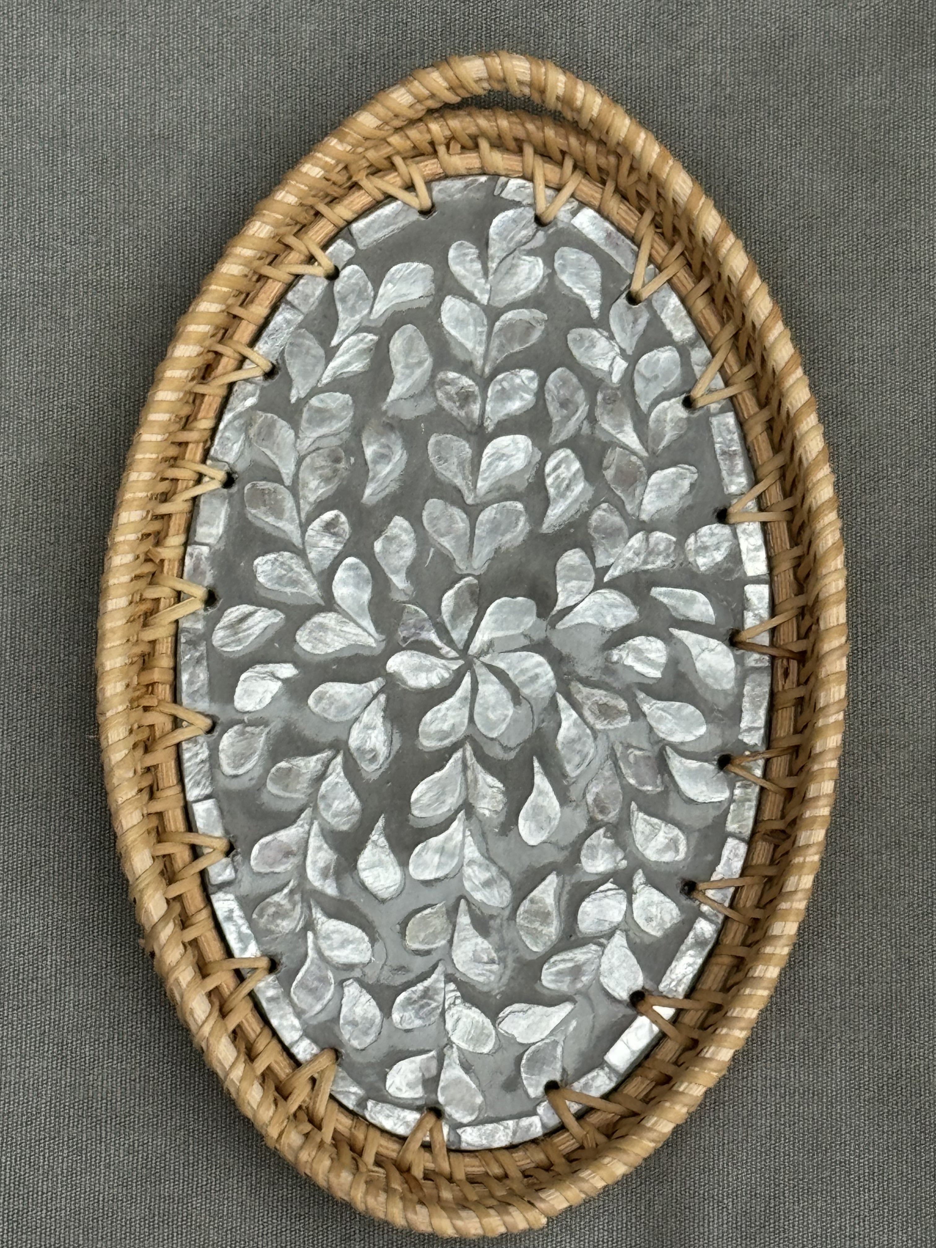 Mother of Pearl Rattan Tray Oval