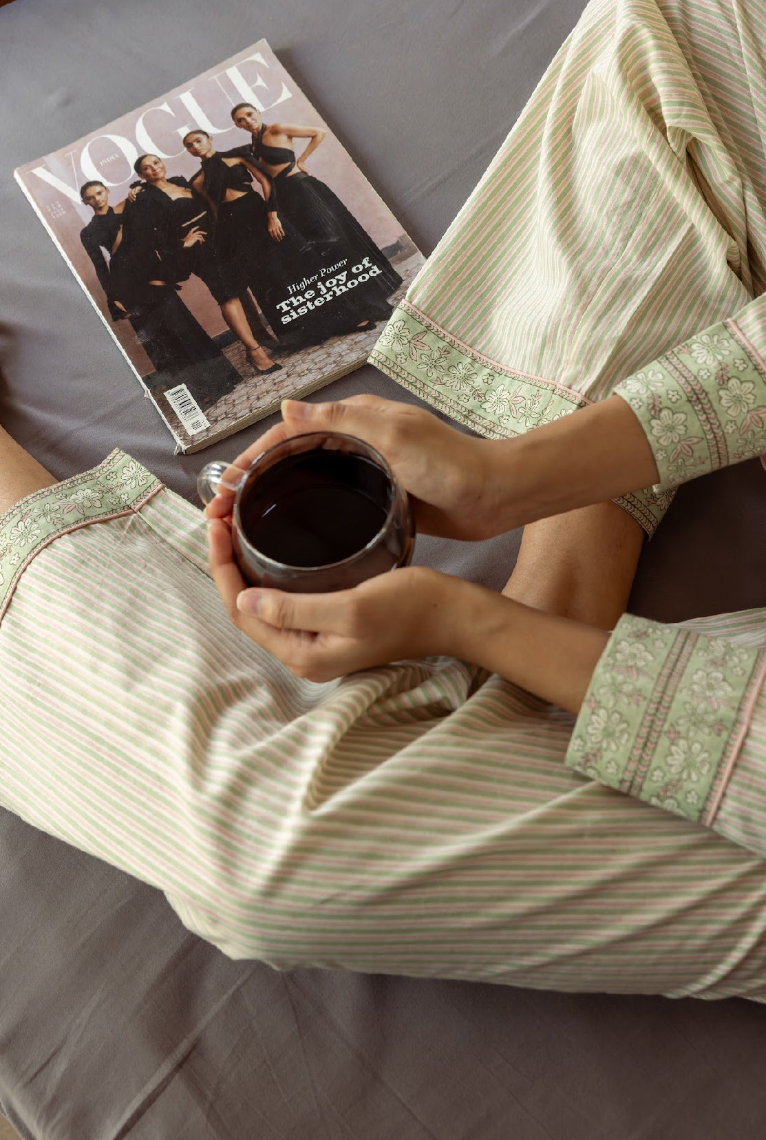 Cotton Pyjamas - Candy Sage Stripe