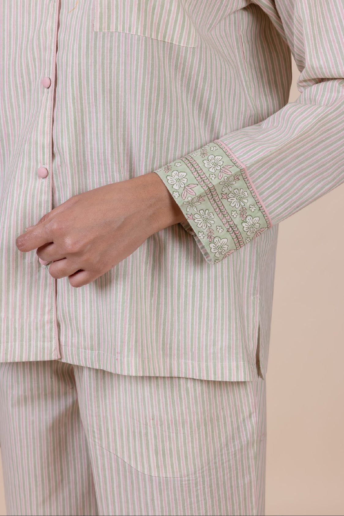 Cotton Pyjamas - Candy Sage Stripe