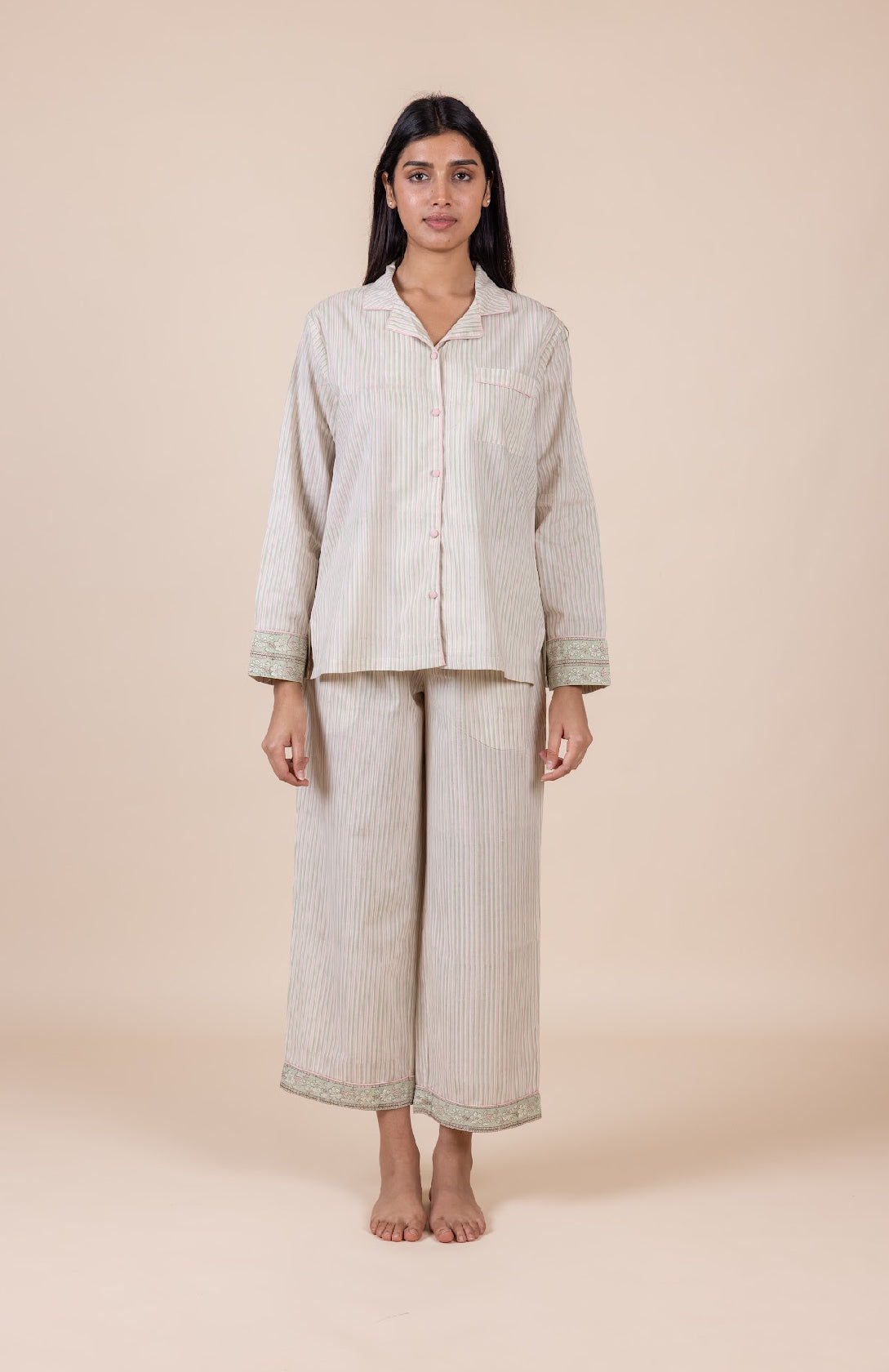 Cotton Pyjamas - Candy Sage Stripe