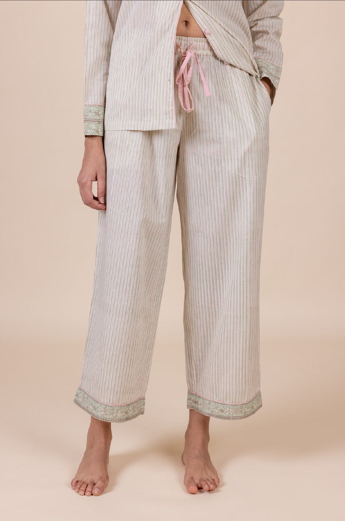 Cotton Pyjamas - Candy Sage Stripe
