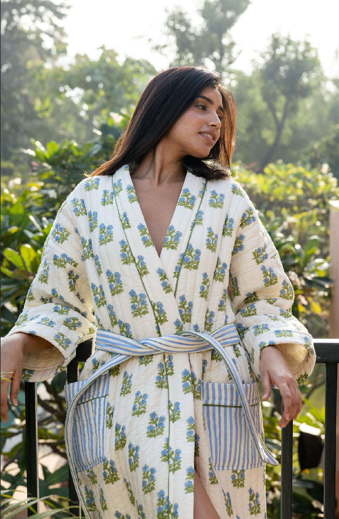 Quilted Luxury Cotton Dressing Gown / Robe - Arlie Meadow