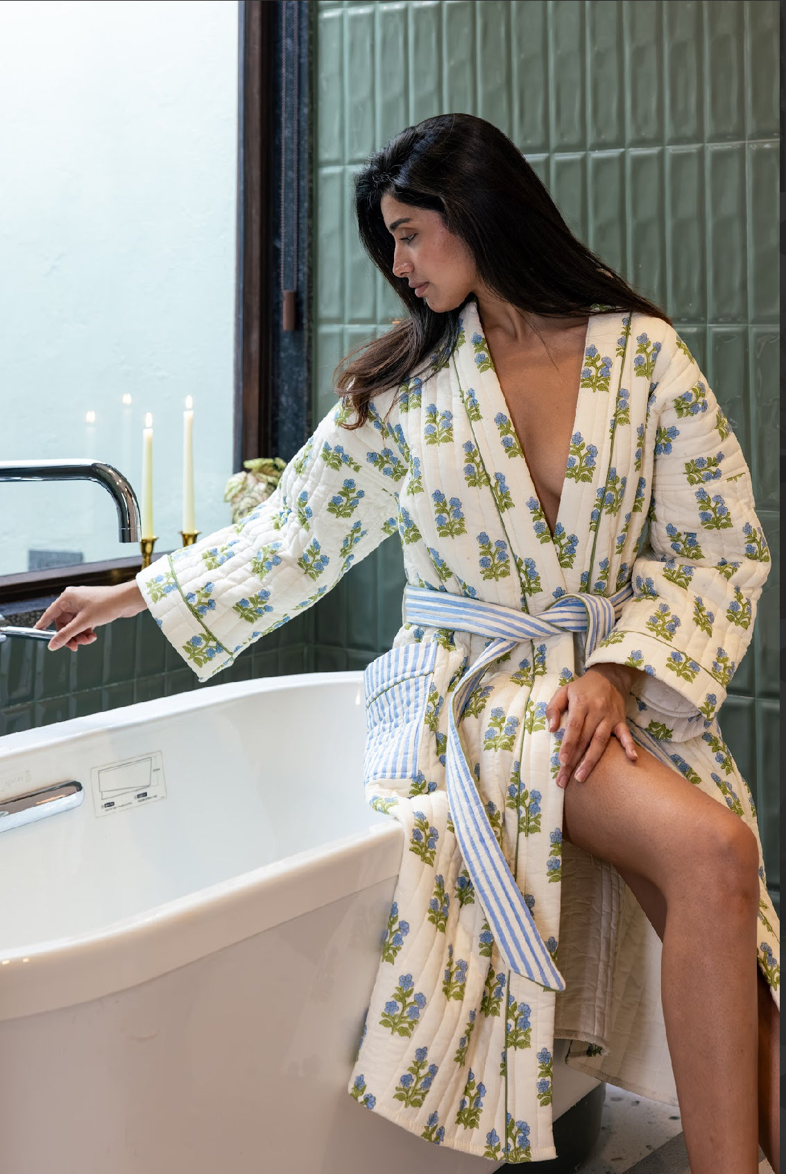 Quilted Luxury Cotton Dressing Gown / Robe - Arlie Meadow