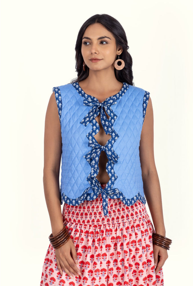 Ember Quilted Gilet Vest - Ditsy Sky