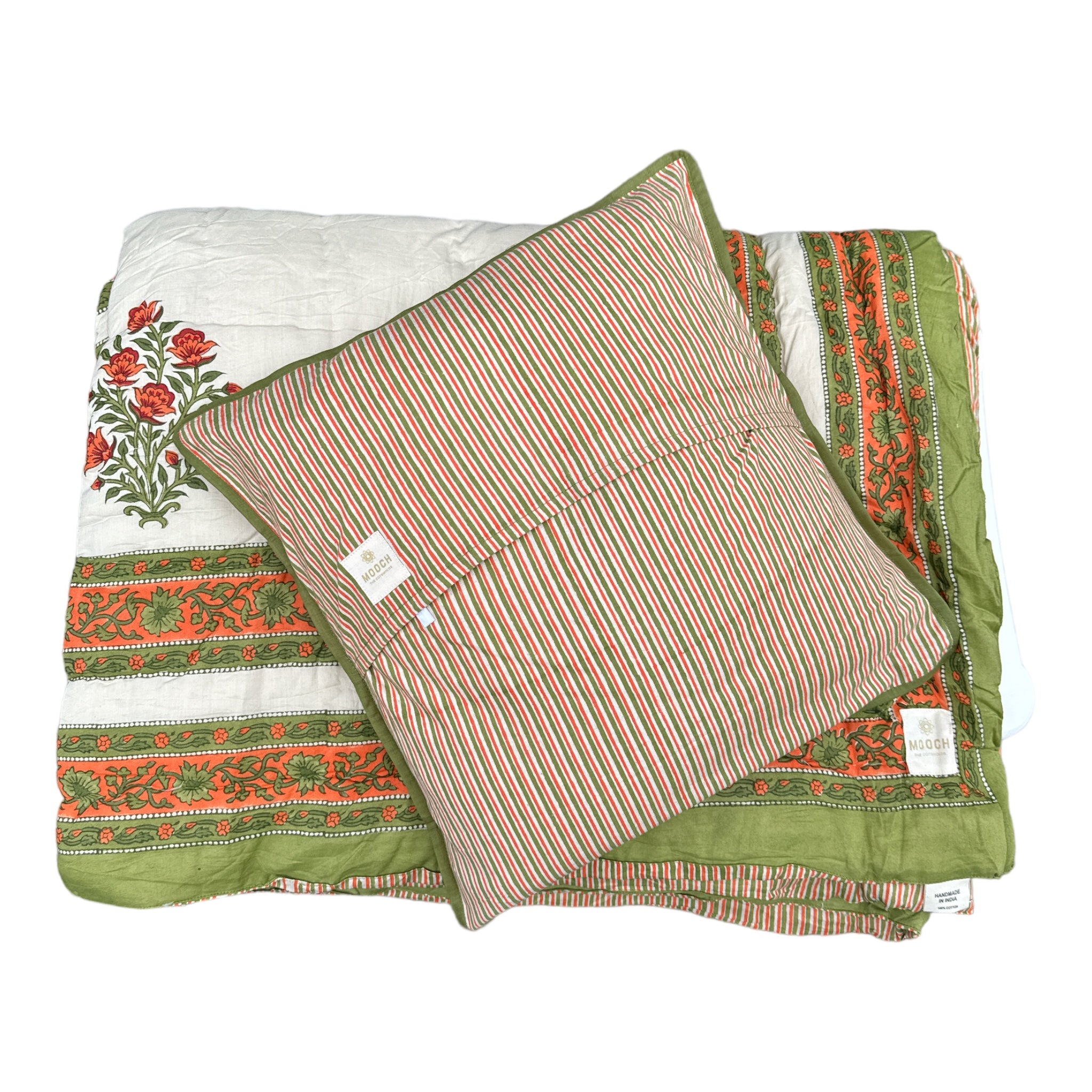 Wilson Amber quilted bedspread and cushion reverse with a white background